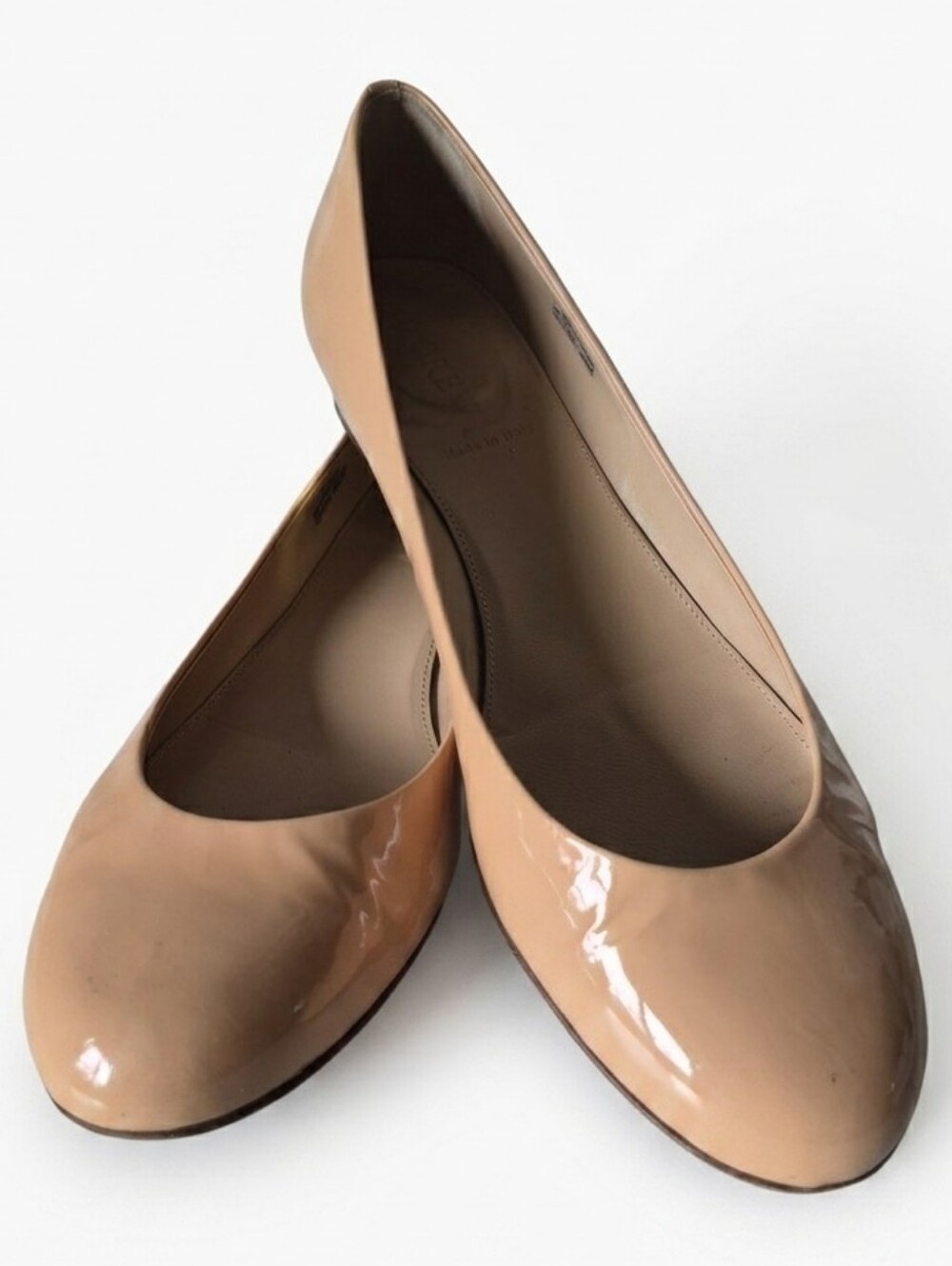 J.Crew Italian Nude Patent Leather Flats Gold Block Heel | Women's 9.5
